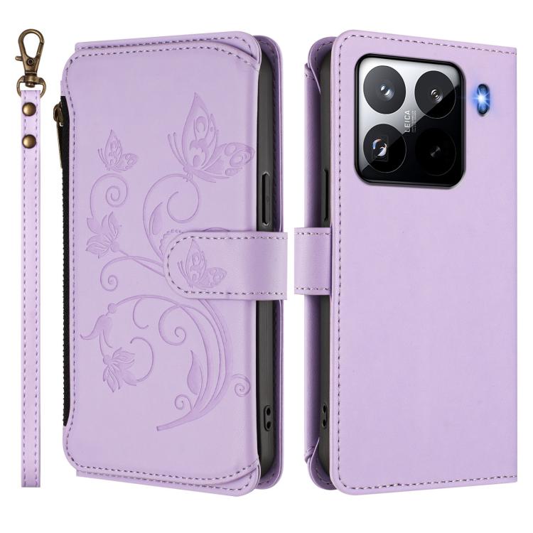 For Xiaomi 15 Pro Butterfly Love Flower Multi-card Zipper Wallet Leather Phone Case