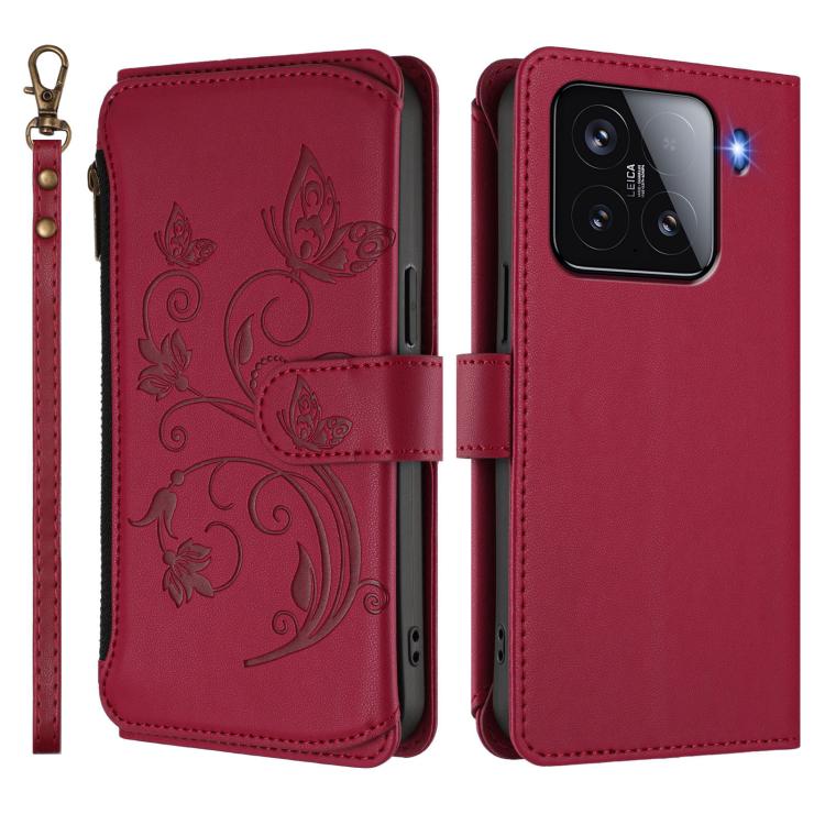 For Xiaomi 15 Butterfly Love Flower Multi-card Zipper Wallet Leather Phone Case