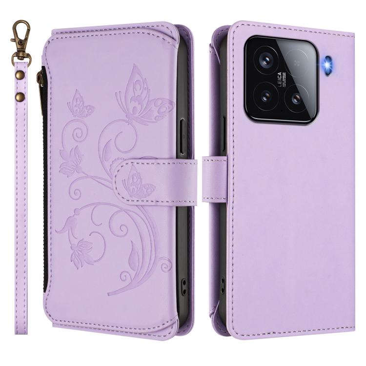 For Xiaomi 15 Butterfly Love Flower Multi-card Zipper Wallet Leather Phone Case