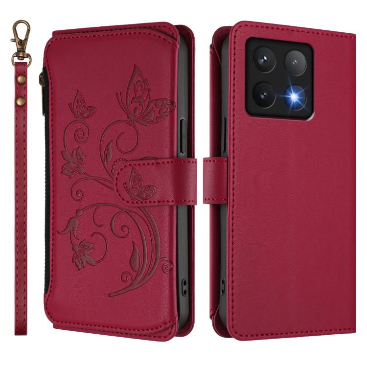 For Xiaomi 14T Pro Butterfly Love Flower Multi-card Zipper Wallet Leather Phone Case