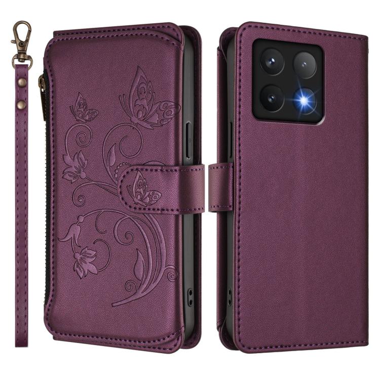 For Xiaomi 14T Butterfly Love Flower Multi-card Zipper Wallet Leather Phone Case