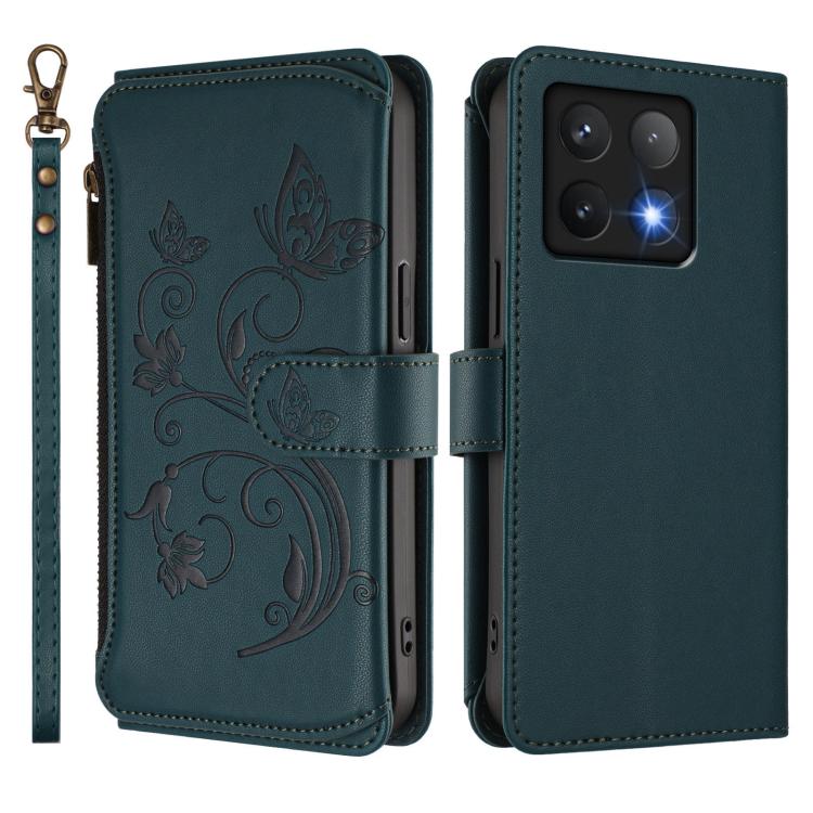 For Xiaomi 14T Butterfly Love Flower Multi-card Zipper Wallet Leather Phone Case