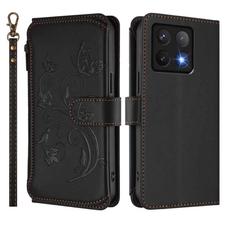For Xiaomi 14T Butterfly Love Flower Multi-card Zipper Wallet Leather Phone Case
