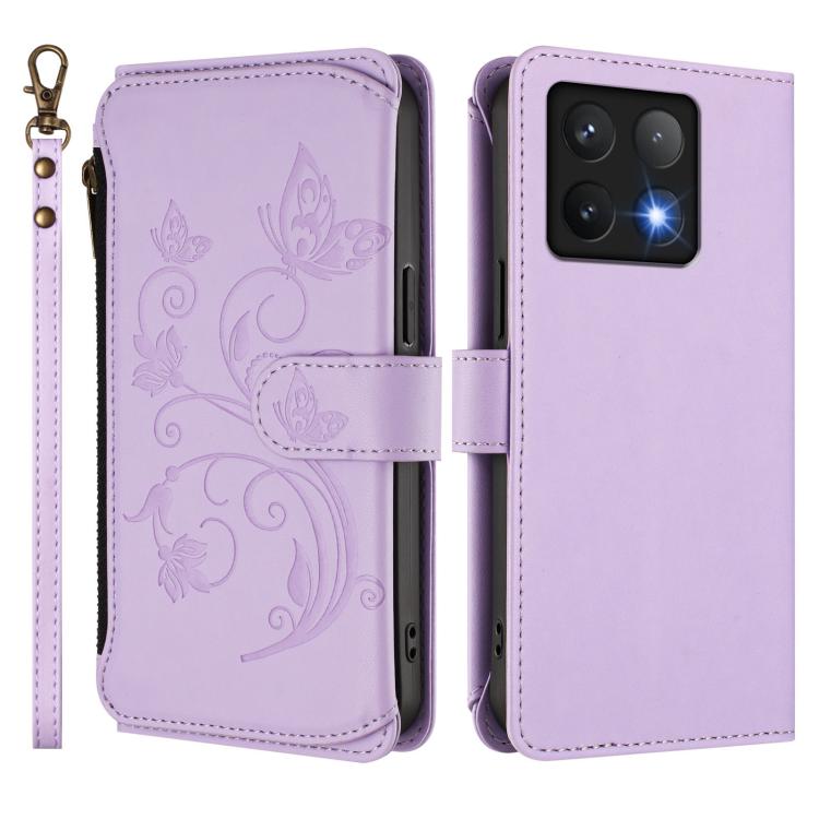 For Xiaomi 14T Butterfly Love Flower Multi-card Zipper Wallet Leather Phone Case