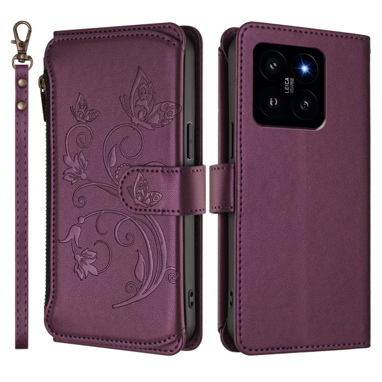 For Xiaomi 14 Butterfly Love Flower Multi-card Zipper Wallet Leather Phone Case