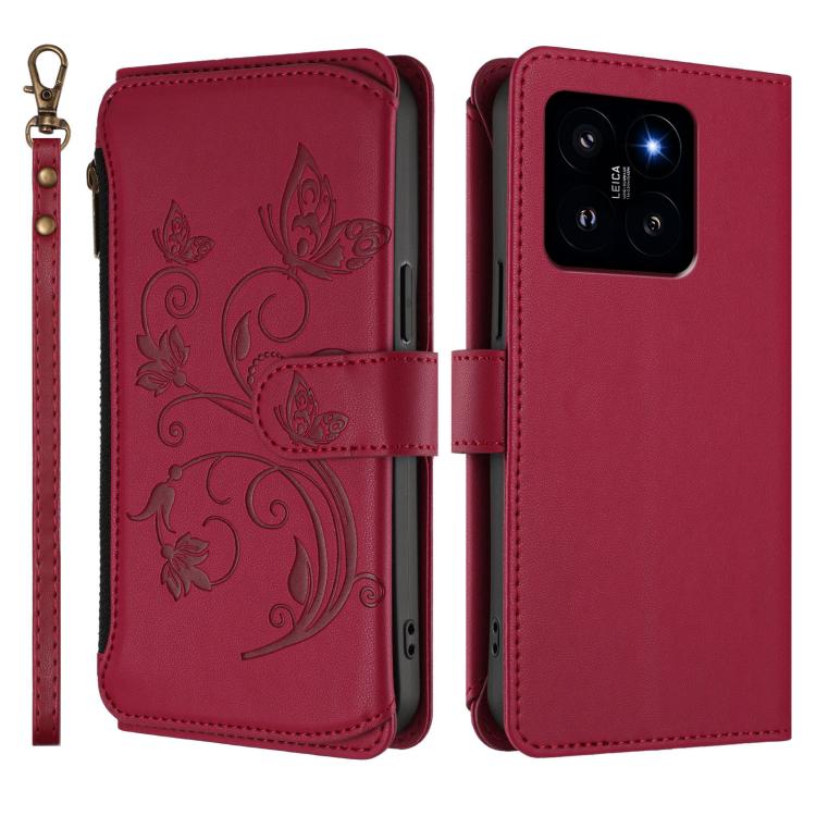 For Xiaomi 14 Butterfly Love Flower Multi-card Zipper Wallet Leather Phone Case