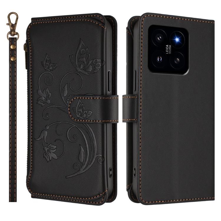 For Xiaomi 14 Butterfly Love Flower Multi-card Zipper Wallet Leather Phone Case