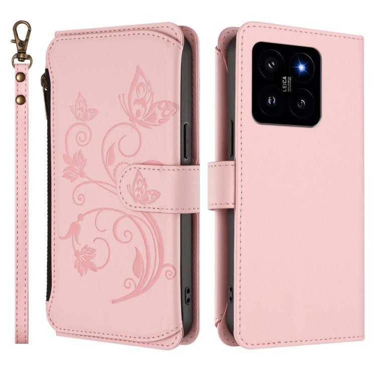 For Xiaomi 14 Butterfly Love Flower Multi-card Zipper Wallet Leather Phone Case