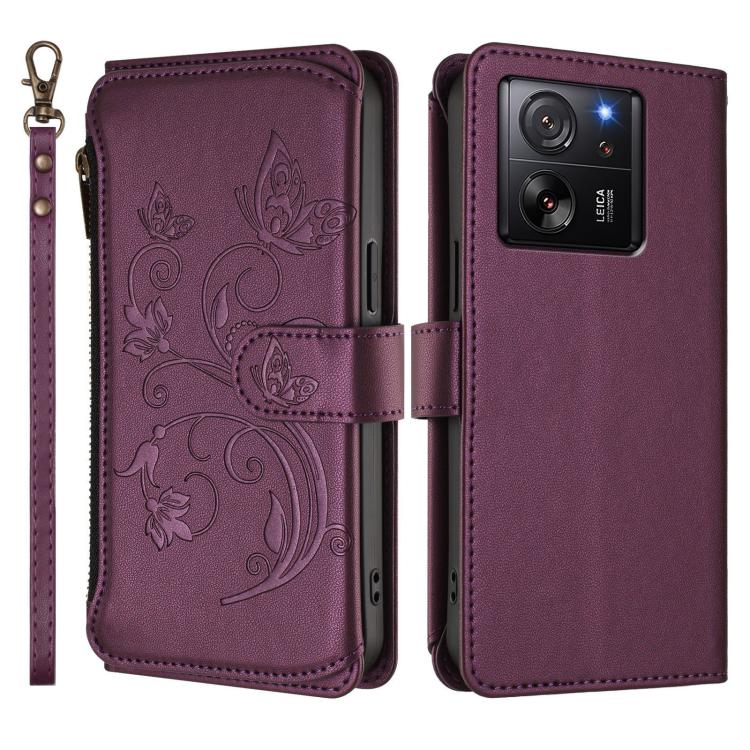 For Xiaomi 13T / 13T Pro / Redmi K60 Ultra Butterfly Love Flower Multi-card Zipper Wallet Leather Phone Case