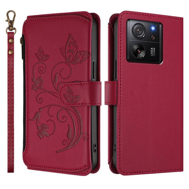 For Xiaomi 13T / 13T Pro / Redmi K60 Ultra Butterfly Love Flower Multi-card Zipper Wallet Leather Phone Case