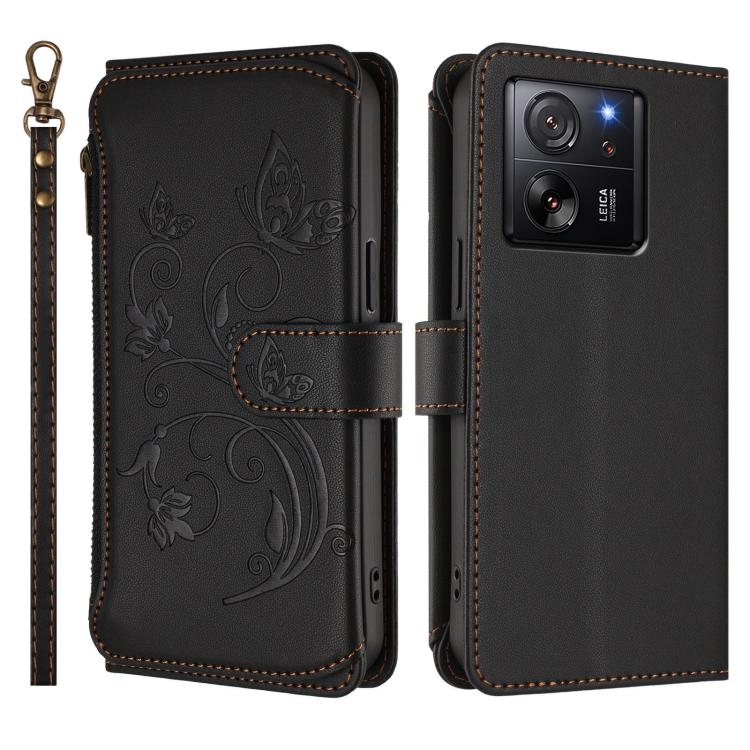 For Xiaomi 13T / 13T Pro / Redmi K60 Ultra Butterfly Love Flower Multi-card Zipper Wallet Leather Phone Case