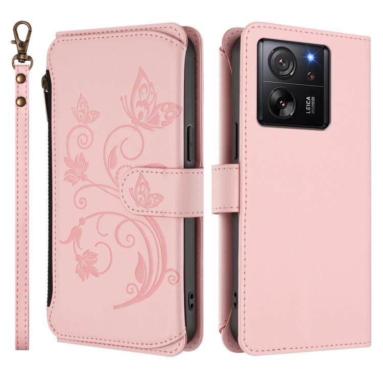 For Xiaomi 13T / 13T Pro / Redmi K60 Ultra Butterfly Love Flower Multi-card Zipper Wallet Leather Phone Case