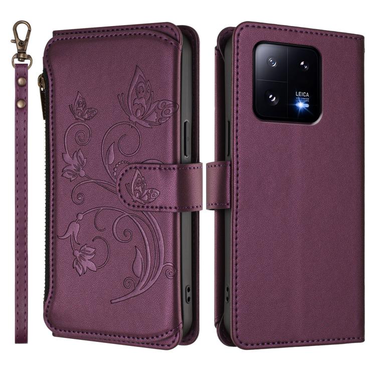 For Xiaomi 13 Pro Butterfly Love Flower Multi-card Zipper Wallet Leather Phone Case