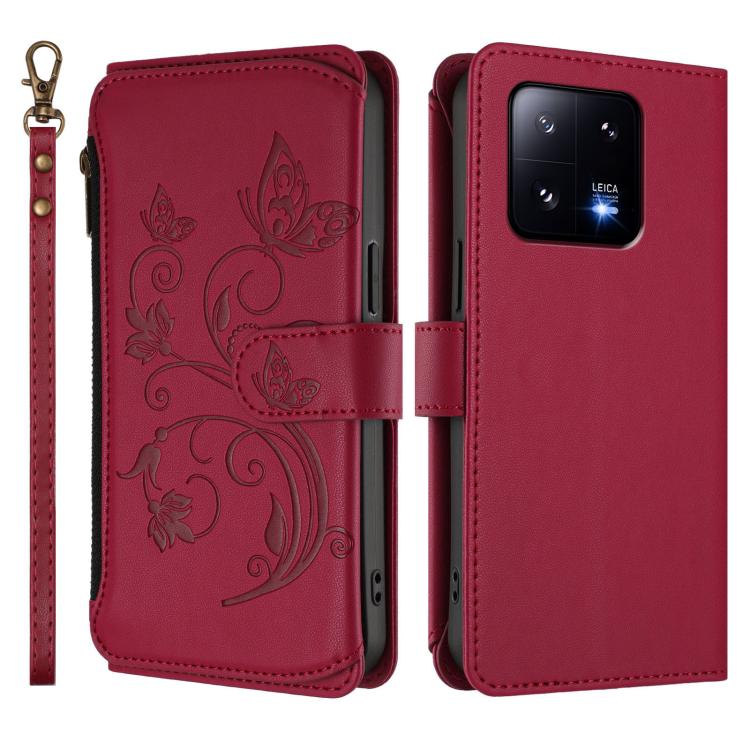 For Xiaomi 13 Pro Butterfly Love Flower Multi-card Zipper Wallet Leather Phone Case