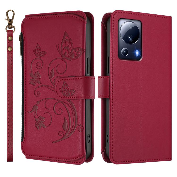 For Xiaomi 13 Lite / Civi 2 Butterfly Love Flower Multi-card Zipper Wallet Leather Phone Case