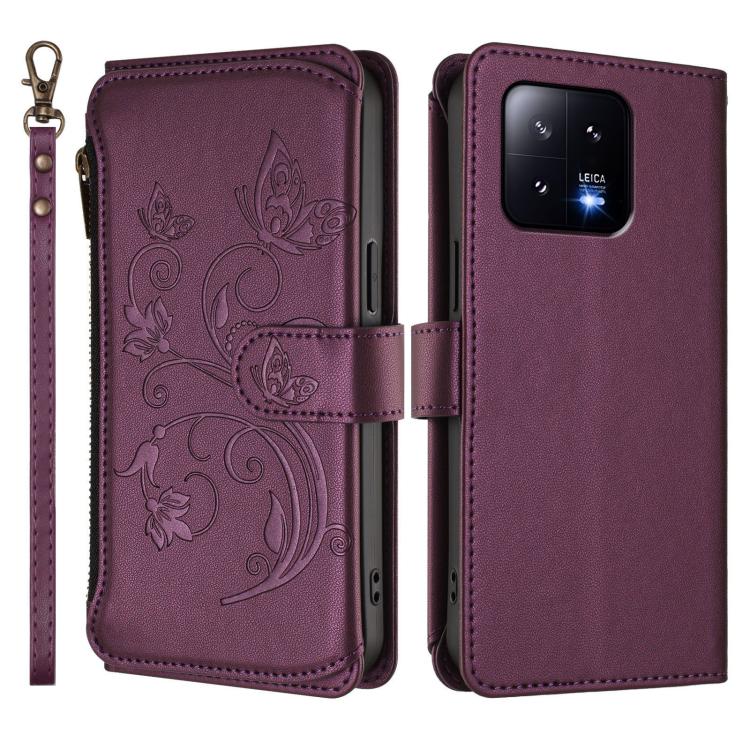 For Xiaomi 13 Butterfly Love Flower Multi-card Zipper Wallet Leather Phone Case