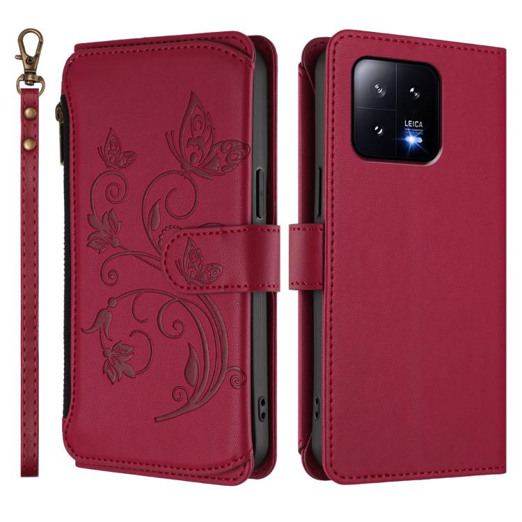 For Xiaomi 13 Butterfly Love Flower Multi-card Zipper Wallet Leather Phone Case