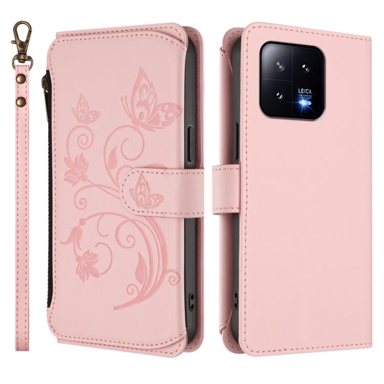 For Xiaomi 13 Butterfly Love Flower Multi-card Zipper Wallet Leather Phone Case