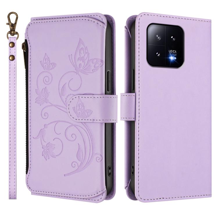 For Xiaomi 13 Butterfly Love Flower Multi-card Zipper Wallet Leather Phone Case