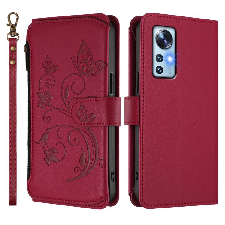 For Xiaomi 12 / Xiaomi 12X / Xiaomi 12S Butterfly Love Flower Multi-card Zipper Wallet Leather Phone Case