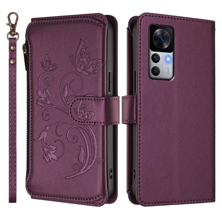 For Xiaomi 12T / 12T Pro / Redmi K50 Ultra Butterfly Love Flower Multi-card Zipper Wallet Leather Phone Case