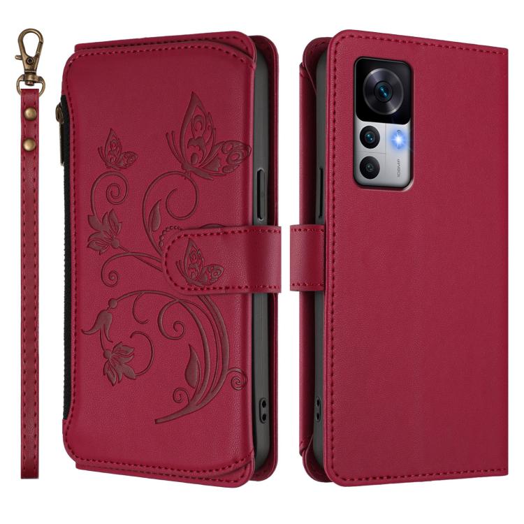 For Xiaomi 12T / 12T Pro / Redmi K50 Ultra Butterfly Love Flower Multi-card Zipper Wallet Leather Phone Case