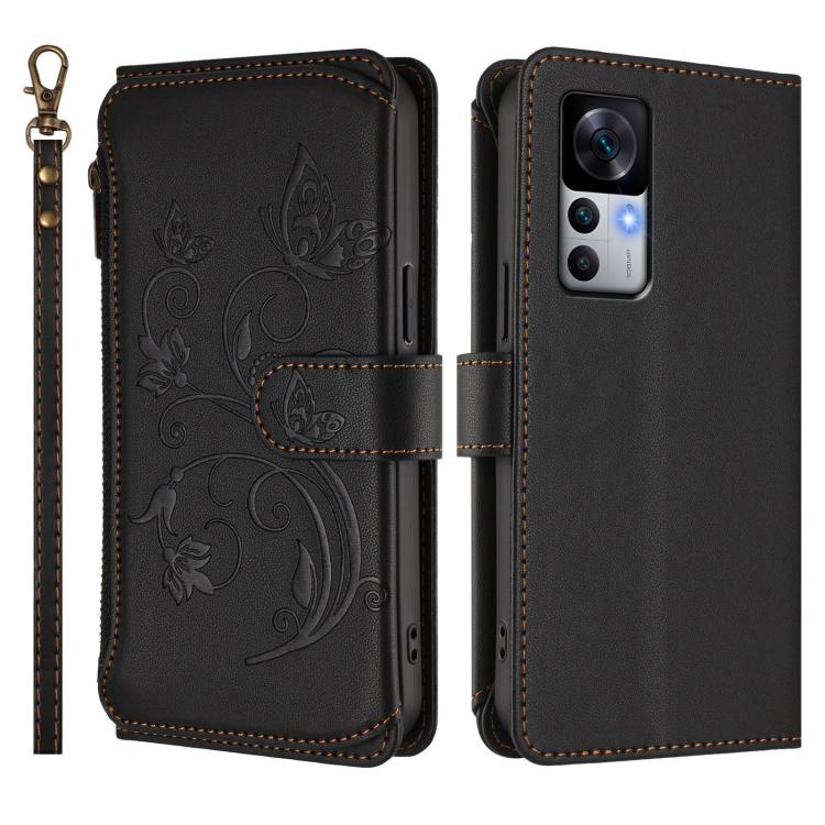 For Xiaomi 12T / 12T Pro / Redmi K50 Ultra Butterfly Love Flower Multi-card Zipper Wallet Leather Phone Case