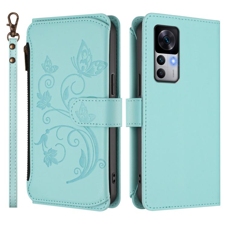 For Xiaomi 12T / 12T Pro / Redmi K50 Ultra Butterfly Love Flower Multi-card Zipper Wallet Leather Phone Case