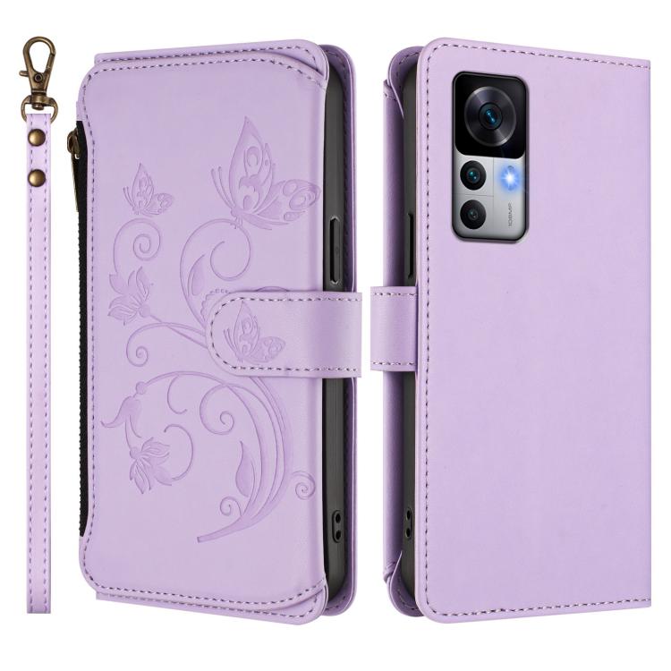 For Xiaomi 12T / 12T Pro / Redmi K50 Ultra Butterfly Love Flower Multi-card Zipper Wallet Leather Phone Case