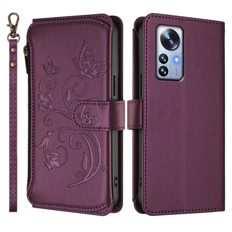 For Xiaomi 12 Pro / 12S Pro Butterfly Love Flower Multi-card Zipper Wallet Leather Phone Case