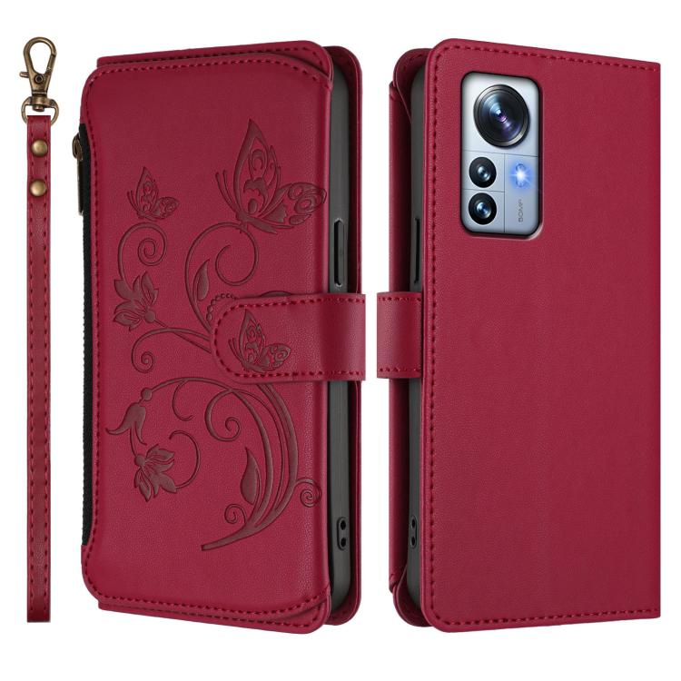 For Xiaomi 12 Pro / 12S Pro Butterfly Love Flower Multi-card Zipper Wallet Leather Phone Case