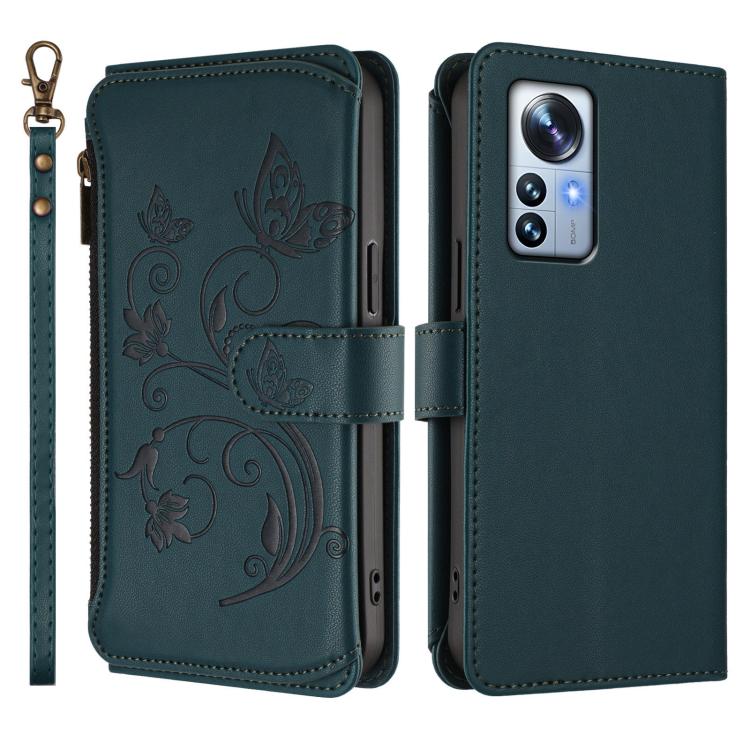 For Xiaomi 12 Pro / 12S Pro Butterfly Love Flower Multi-card Zipper Wallet Leather Phone Case