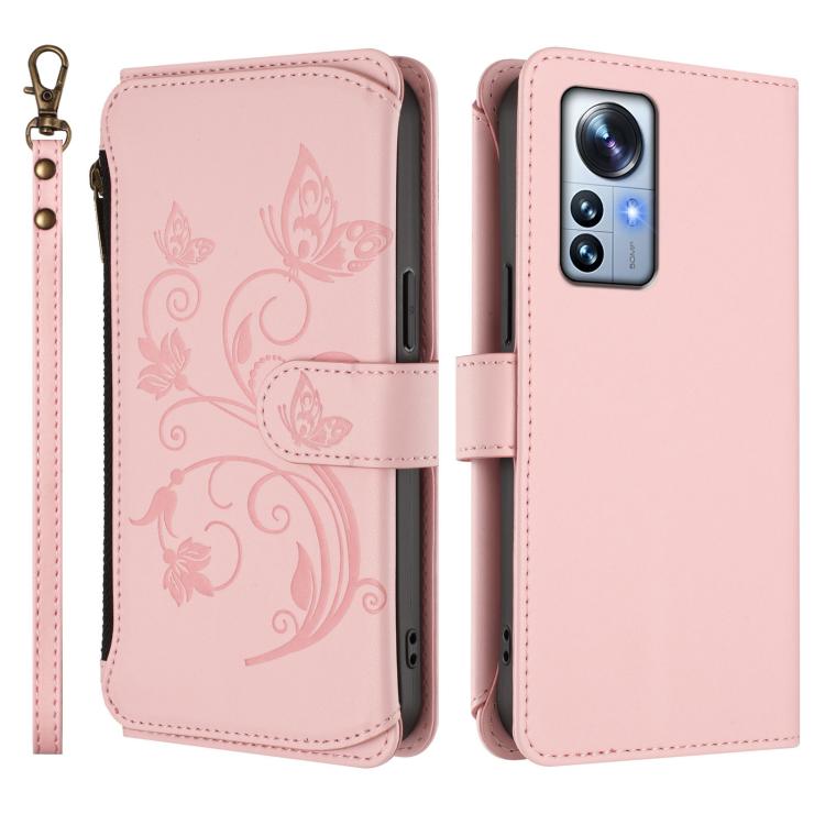 For Xiaomi 12 Pro / 12S Pro Butterfly Love Flower Multi-card Zipper Wallet Leather Phone Case