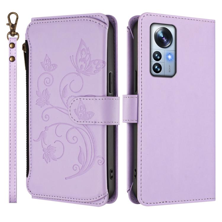 For Xiaomi 12 Pro / 12S Pro Butterfly Love Flower Multi-card Zipper Wallet Leather Phone Case