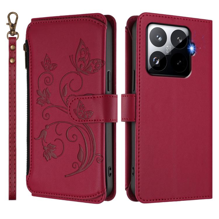 For Xiaomi 15T Pro 5G Butterfly Love Flower Multi-card Zipper Wallet Leather Phone Case