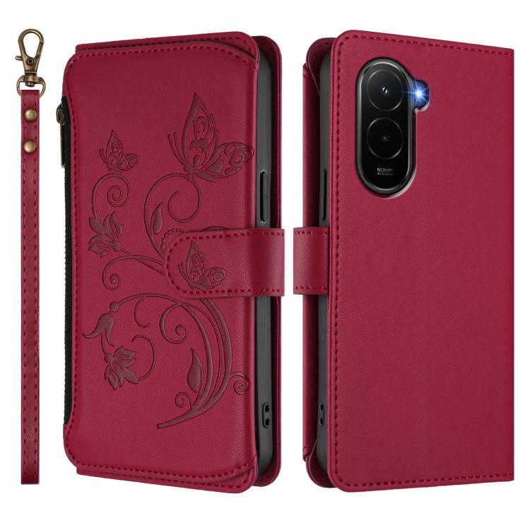 For Xiaomi Poco M7 4G 169mm Butterfly Love Flower Multi-card Zipper Wallet Leather Phone Case
