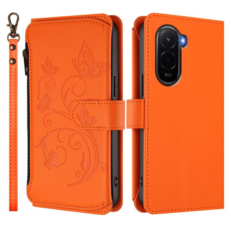 For Xiaomi Poco M7 4G 169mm Butterfly Love Flower Multi-card Zipper Wallet Leather Phone Case
