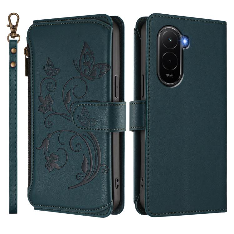 For Xiaomi Poco M7 4G 169mm Butterfly Love Flower Multi-card Zipper Wallet Leather Phone Case