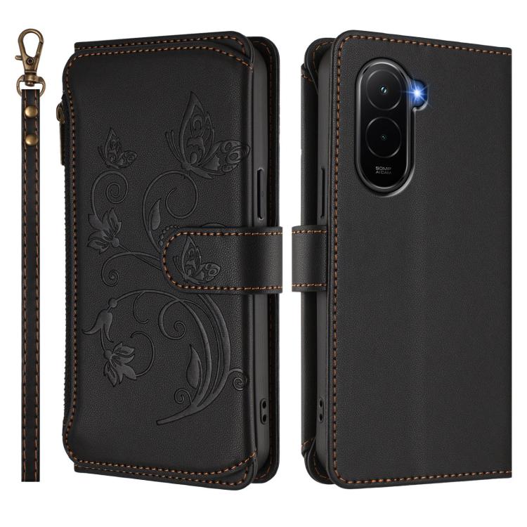 For Xiaomi Poco M7 4G 169mm Butterfly Love Flower Multi-card Zipper Wallet Leather Phone Case