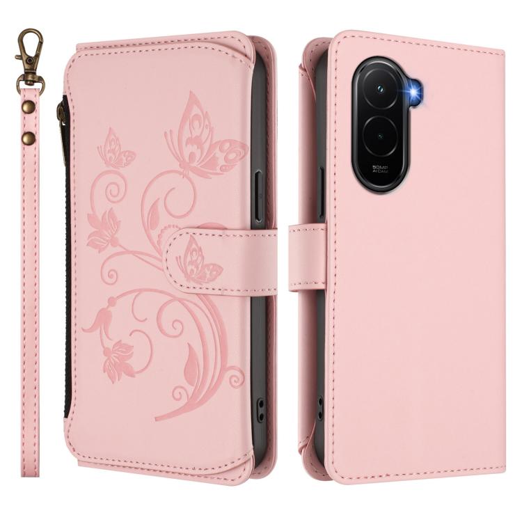 For Xiaomi Poco M7 4G 169mm Butterfly Love Flower Multi-card Zipper Wallet Leather Phone Case