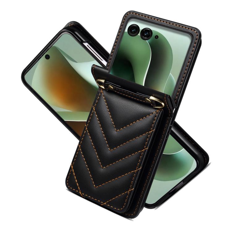For Motorola Razr+ 2025 / 2024 Rhombic Folding Leather Phone Case with Long Lanyard