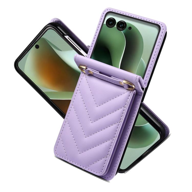 For Motorola Razr+ 2025 / 2024 Rhombic Folding Leather Phone Case with Long Lanyard