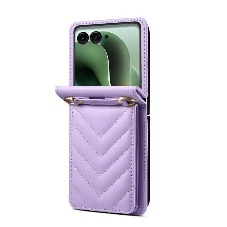 For Motorola Razr+ 2025 / 2024 Rhombic Folding Leather Phone Case with Long Lanyard
