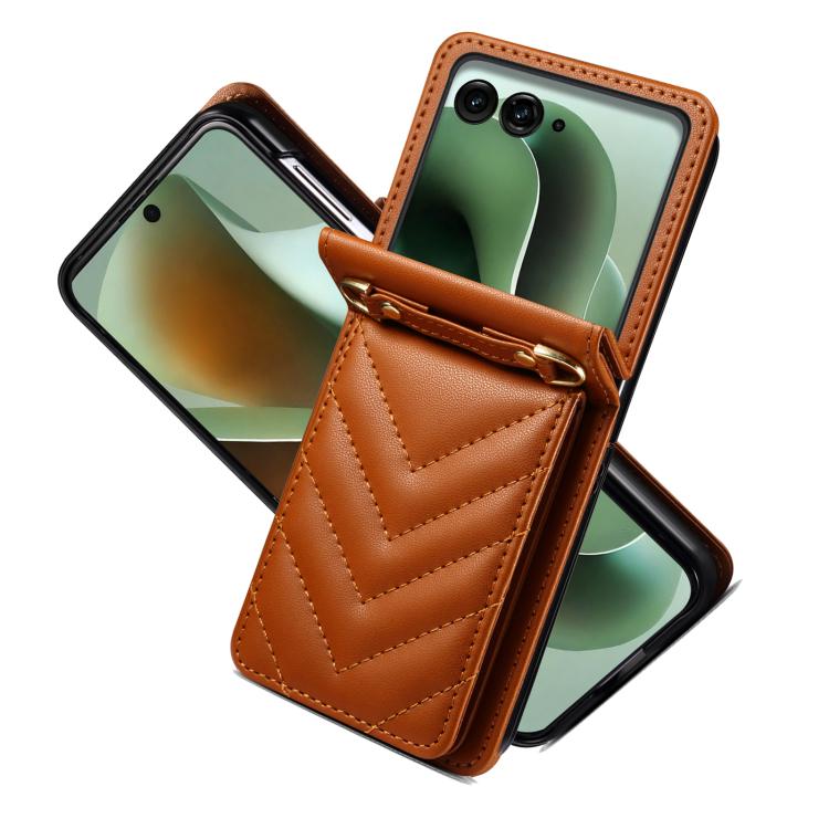 For Motorola Razr+ 2025 / 2024 Rhombic Folding Leather Phone Case with Long Lanyard