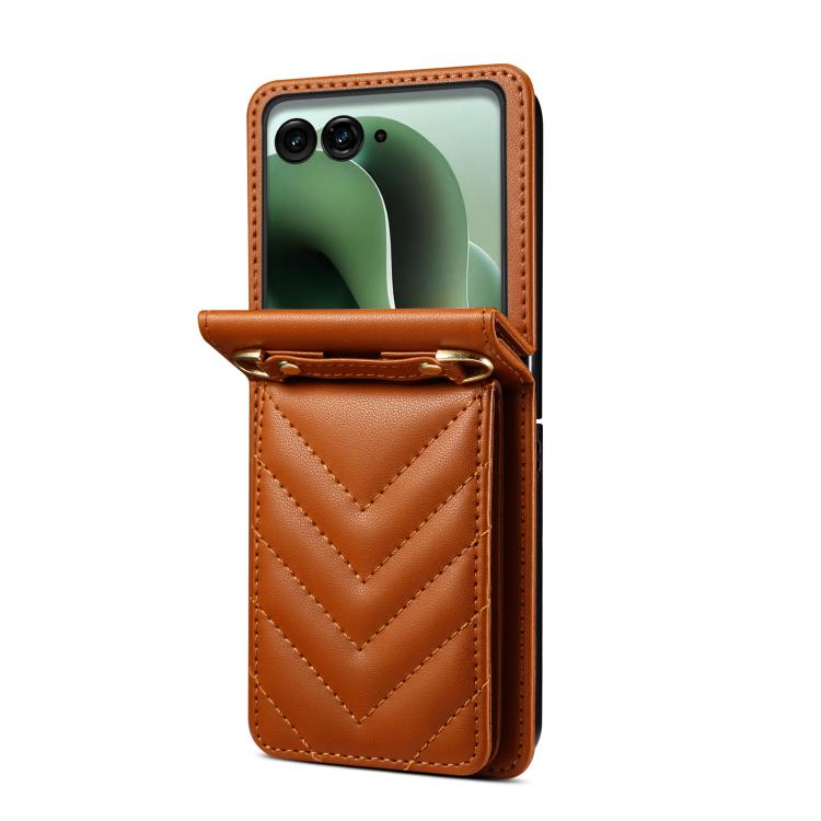 For Motorola Razr+ 2025 / 2024 Rhombic Folding Leather Phone Case with Long Lanyard
