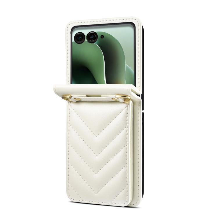 For Motorola Razr+ 2025 / 2024 Rhombic Folding Leather Phone Case with Long Lanyard