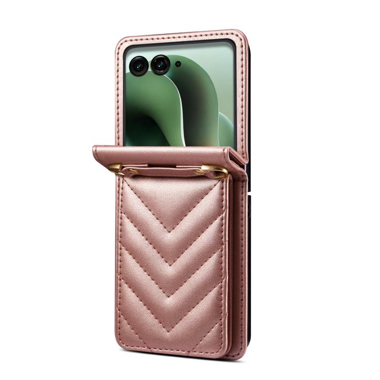 For Motorola Razr+ 2025 / 2024 Rhombic Folding Leather Phone Case with Long Lanyard