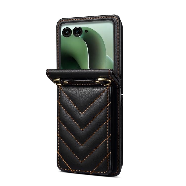 For Motorola Razr 60 Ultra / Ultra 2025 Rhombic Folding Leather Phone Case with Long Lanyard