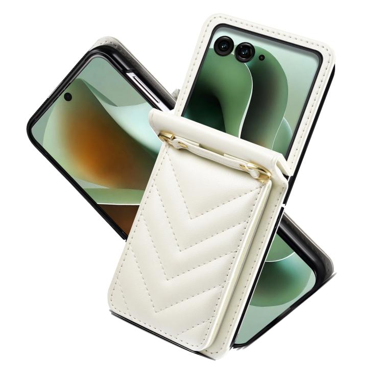 For Motorola Razr 60 Ultra / Ultra 2025 Rhombic Folding Leather Phone Case with Long Lanyard