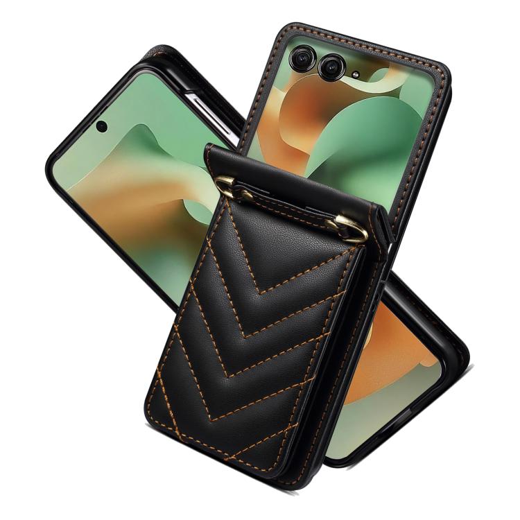 For Motorola Razr 60 / Razr 2025 Rhombic Folding Leather Phone Case with Long Lanyard